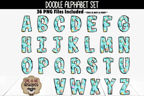 Easter Eggs Doodle Alphabet Numbers | Patterned PNG Sublimation Ewe-N-Me Designs 