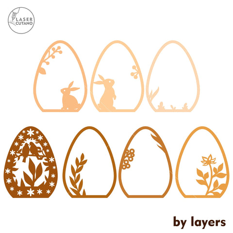 Easter Eggs Set, Decorative Multilayer Templates, Laser Cut Files SVG LaserCutano 