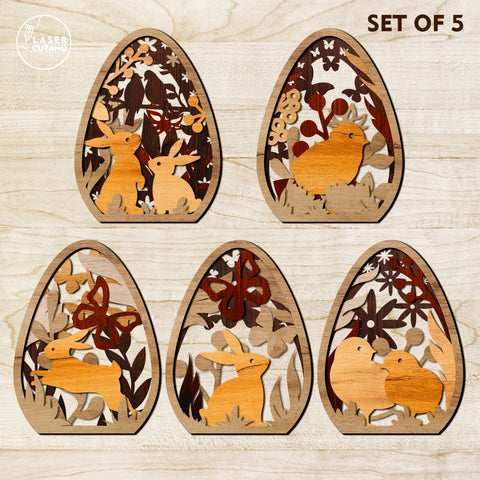 Easter Eggs Set, Decorative Multilayer Templates, Laser Cut Files SVG LaserCutano 