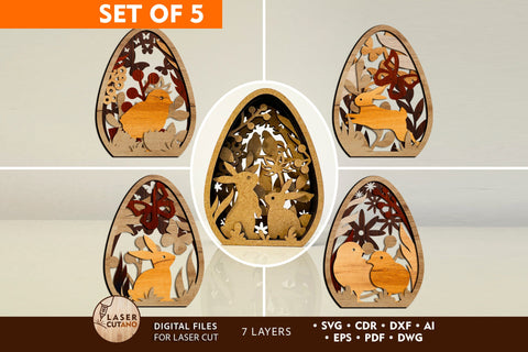 Easter Eggs Set, Decorative Multilayer Templates, Laser Cut Files SVG LaserCutano 