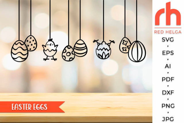 Easter Eggs SVG, Chick and Eggs Outline, Hanging Ornament DXF, Spring Scene Cut File, Easter Window Decor, Holiday Design Vector SVG RedHelgaArt 