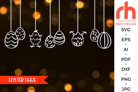 Easter Eggs SVG, Chick and Eggs Outline, Hanging Ornament DXF, Spring Scene Cut File, Easter Window Decor, Holiday Design Vector SVG RedHelgaArt 