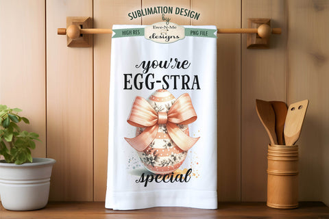 Easter Eggs with Coquette Bows Kitchen Towel Sublimation Sublimation Ewe-N-Me Designs 