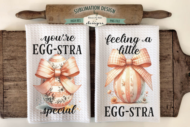 Easter Eggs with Coquette Bows Kitchen Towel Sublimation Sublimation Ewe-N-Me Designs 