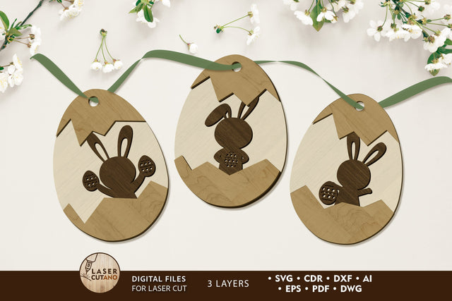 Easter Eggs with Rabbit Bundle Templates, Laser Cut Files SVG LaserCutano 