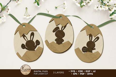 Easter Eggs with Rabbit Bundle Templates, Laser Cut Files SVG LaserCutano 