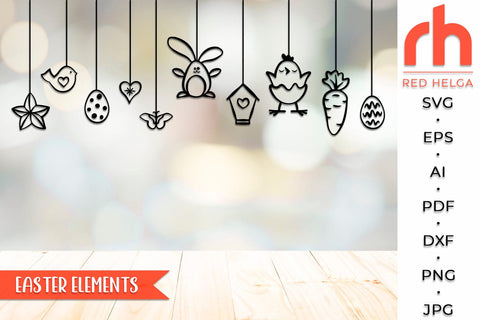Easter Elements SVG, Bunny and Eggs Outline, Hanging Ornament DXF, Spring Scene Cut File, Easter Window Decor, Holiday Design Vector SVG RedHelgaArt 