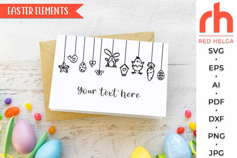 Easter Elements SVG, Bunny and Eggs Outline, Hanging Ornament DXF, Spring Scene Cut File, Easter Window Decor, Holiday Design Vector SVG RedHelgaArt 