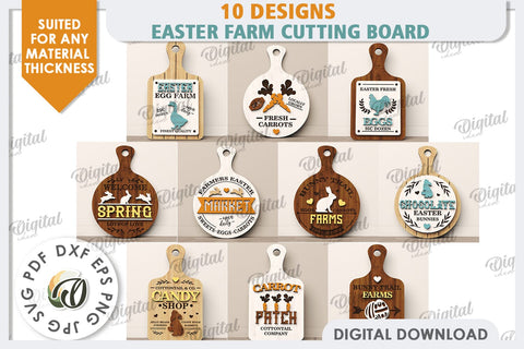 Easter Farm Cutting Boards LaserCut Bundle. Farmhouse Easter SVG Evgenyia Guschina 