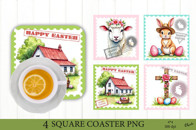 Easter Farmhouse Animal Sublimation. Square Coaster PNG Sublimation Olga Terlyanskaya 