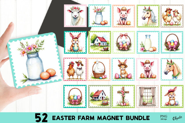 Easter Farmhouse Magnet Bundle. Fridge Magnet Bundle PNG Sublimation Olga Terlyanskaya 