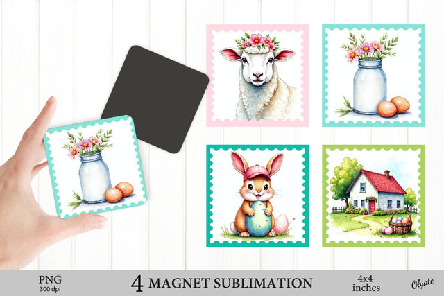 Easter Farmhouse Magnet Bundle. Fridge Magnet PNG Sublimation Olga Terlyanskaya 