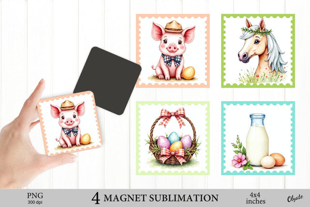 Easter Farmhouse Magnet Bundle. Fridge Magnet PNG Sublimation Olga Terlyanskaya 