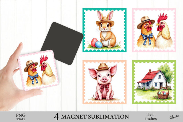 Easter Farmhouse Magnet Bundle PNG. Fridge Magnet PNG Sublimation Olga Terlyanskaya 