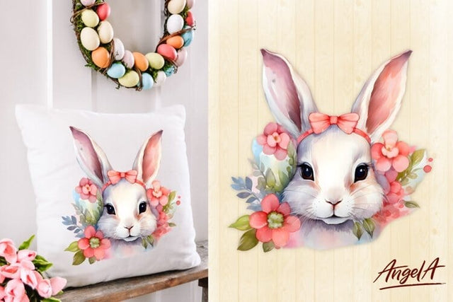 easter floral bunny face clipart Sublimation Angelina Semenova 