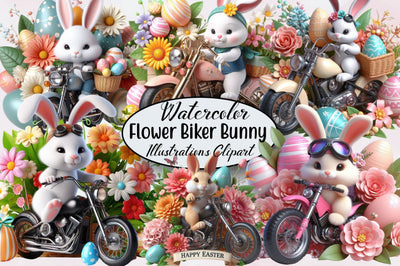 Easter Flower Biker Bunny Clipart Bundle Sublimation SVGArt 