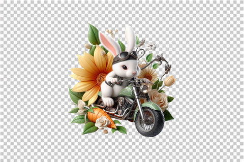 Easter Flower Biker Bunny Clipart PNG Sublimation SVGArt 