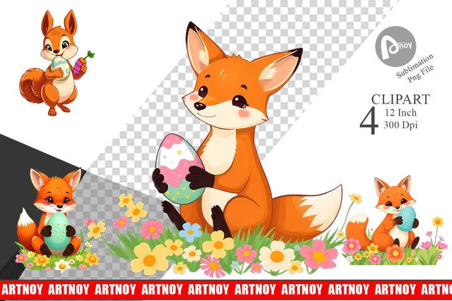 Easter Fox Clipart Sublimation artnoy 