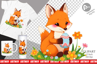 Easter Fox Clipart Sublimation artnoy 