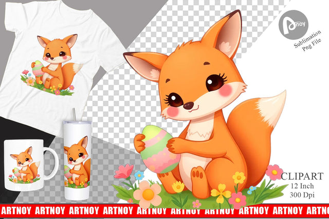 Easter Fox Clipart Sublimation artnoy 