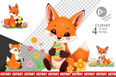 Easter Fox Clipart Sublimation artnoy 