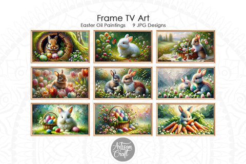 Easter Frame TV art, Easter painting, bunnies, eggs Digital Pattern Artisan Craft SVG 