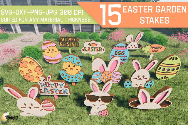 Easter Garden Stake SVG Bundle. Plant Marker Laser Cut SVG Evgenyia Guschina 