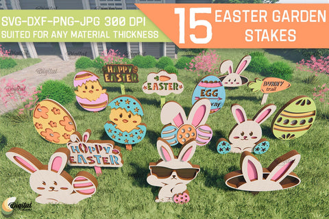 Easter Garden Stake SVG Bundle. Plant Marker Laser Cut SVG Evgenyia Guschina 