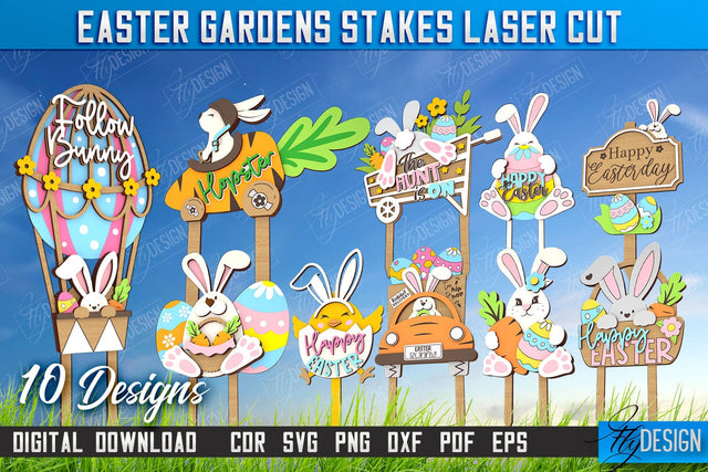 Easter Garden Stakes Bundle | Garden Decoration | Lawn Stake | Easter Design | CNC Files SVG Fly Design 