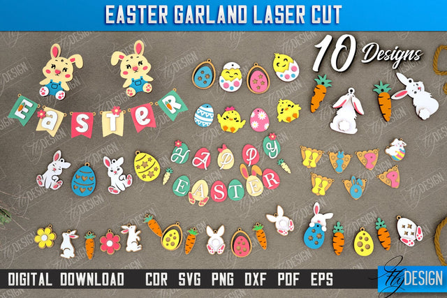 Easter Garland Bundle | Easter Banner | Easter Decorations | Home Décor | Holiday | CNC Files SVG Fly Design 