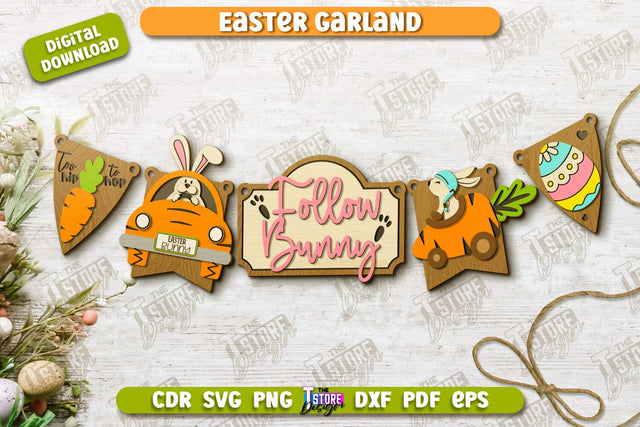 Easter Garland | Easter Banner | Easter Decorations | Home Décor | Holiday | CNC File SVG The T Store Design 
