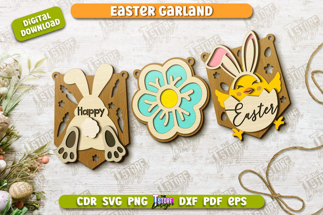 Easter Garland | Easter Banner | Easter Decorations | Home Décor | Holiday | CNC File SVG The T Store Design 