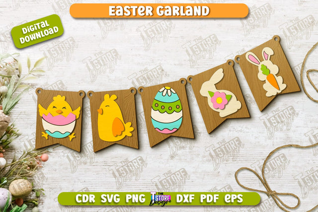 Easter Garland | Easter Banner | Easter Decorations | Home Décor | Holiday | CNC File SVG The T Store Design 