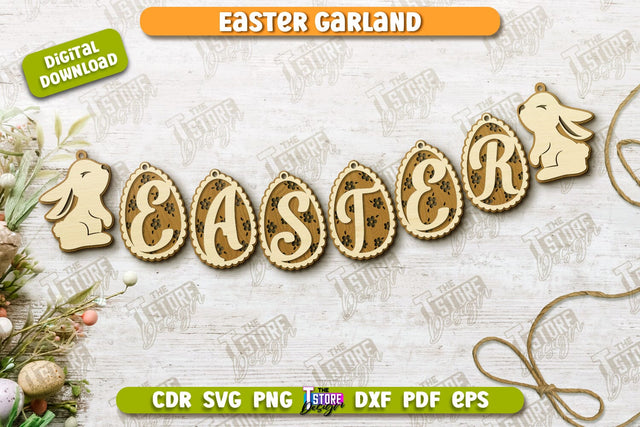 Easter Garland | Easter Banner | Easter Decorations | Home Décor | Holiday | CNC File SVG The T Store Design 