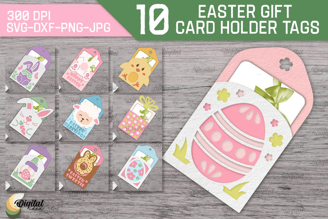 Easter Gift Card Holder Tag SVG Bundle. Easter Laser Cut 3D Paper Evgenyia Guschina 
