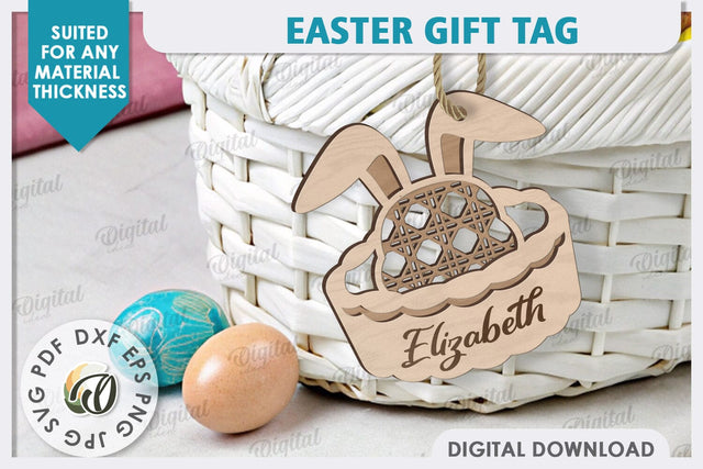 Easter Gift Tag LaserCut. Personalized Basket Tag SVG Evgenyia Guschina 