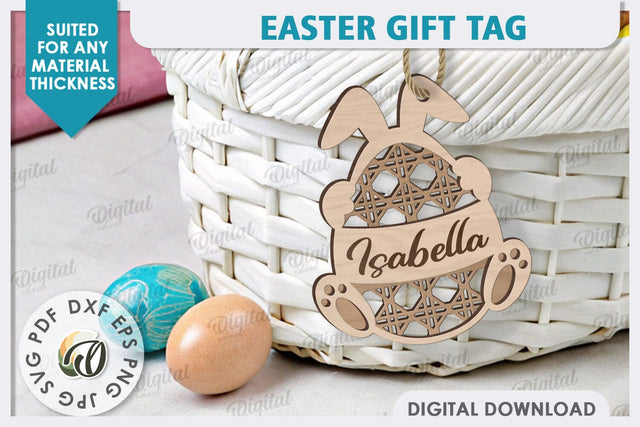 Easter Gift Tag LaserCut. Personalized Basket Tag SVG Evgenyia Guschina 