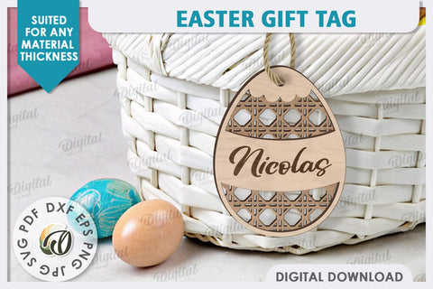 Easter Gift Tag LaserCut. Personalized Basket Tag SVG Evgenyia Guschina 