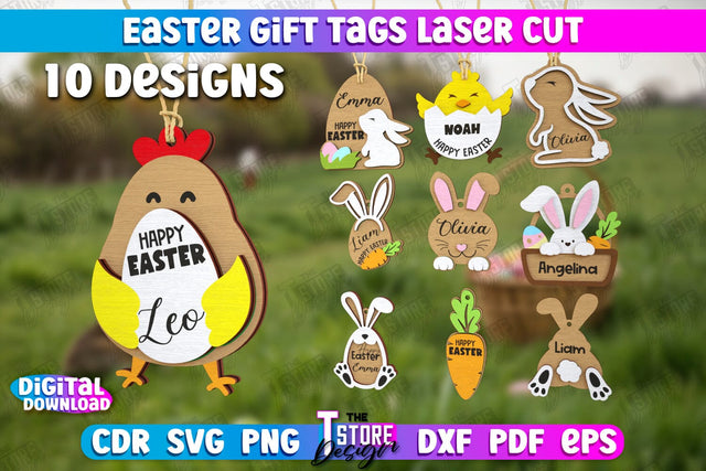 Easter Gift Tags Bundle | Personalized Easter Gift Tags | Easter Name Tags | CNC Files SVG The T Store Design 