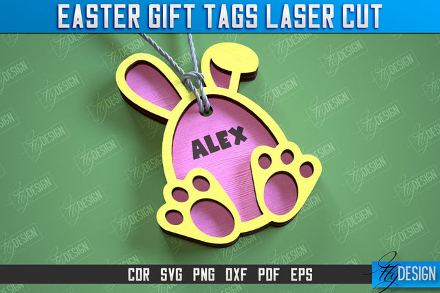 Easter Gift Tags Laser Cut Design, 3d Easter Name Bunny Tag, Happy Easter Gift Tag SVG SVG Fly Design 