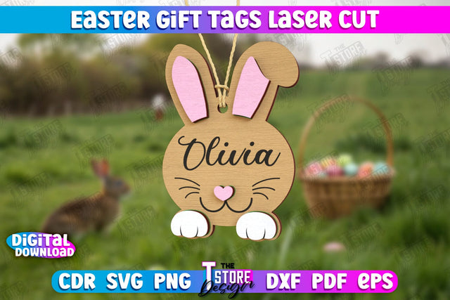 Easter Gift Tags | Personalized Gift Tags | Bunny Shaped Gift Tag | CNC File SVG The T Store Design 