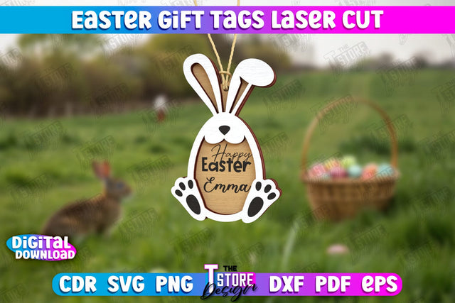Easter Gift Tags | Personalized Gift Tags | Bunny Shaped Gift Tag | CNC File SVG The T Store Design 
