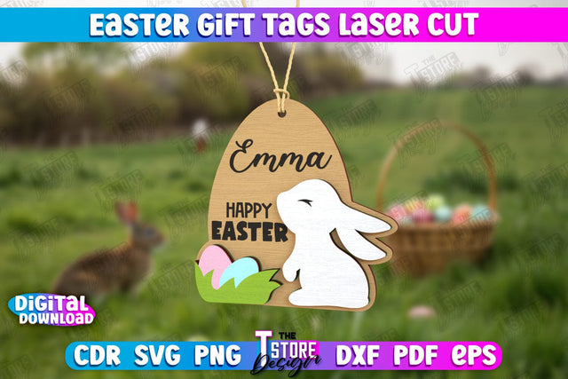 Easter Gift Tags | Personalized Gift Tags | Bunny Shaped Gift Tag | CNC File SVG The T Store Design 