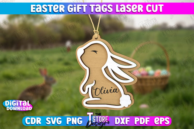 Easter Gift Tags | Personalized Gift Tags | Bunny Shaped Gift Tags | CNC File SVG The T Store Design 