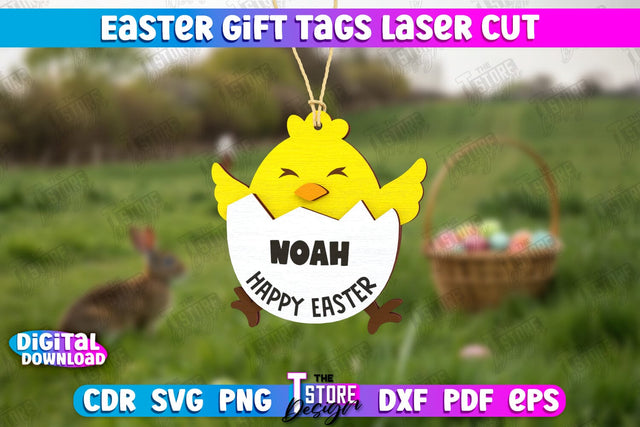 Easter Gift Tags | Personalized Gift Tags | Chick Shaped Gift Tags | CNC File SVG The T Store Design 