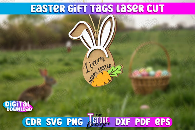 Easter Gift Tags | Personalized Gift Tags | Rabbit Ear Gift Tags | CNC File SVG The T Store Design 