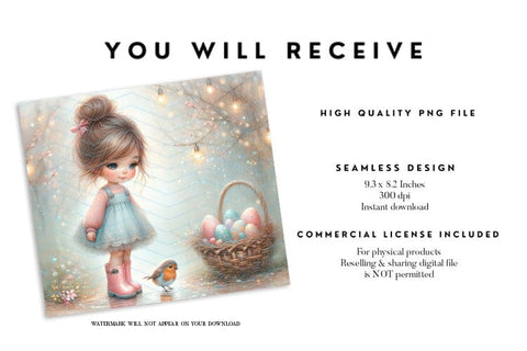 Easter Girl and Basket Tumbler Wrap PNG Sublimation BijouBay 