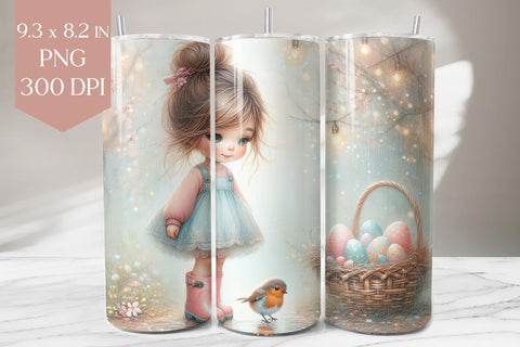Easter Girl and Basket Tumbler Wrap PNG Sublimation BijouBay 