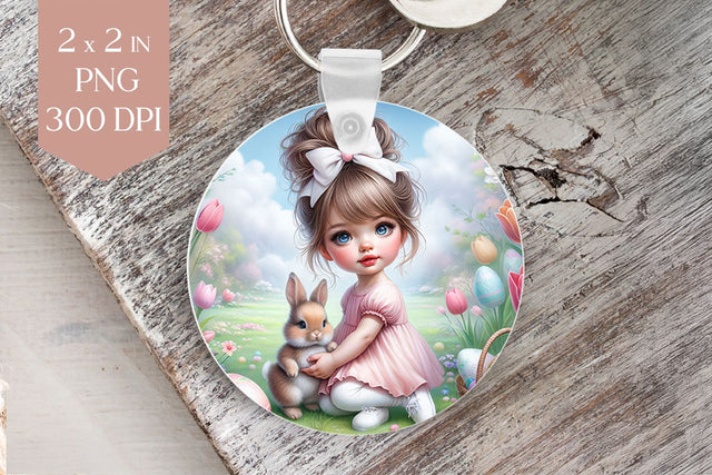 Easter Girl and Bunny Keychain PNG for Sublimation Sublimation BijouBay 