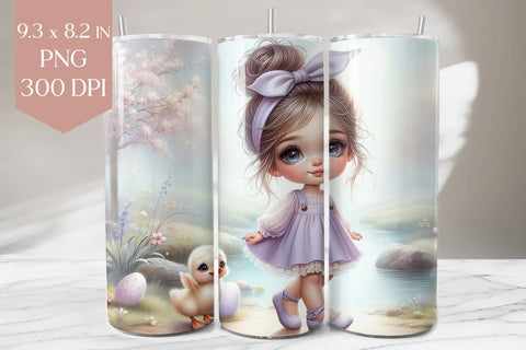 Easter Girl and Duckling Tumbler Sublimation Wrap Sublimation BijouBay 